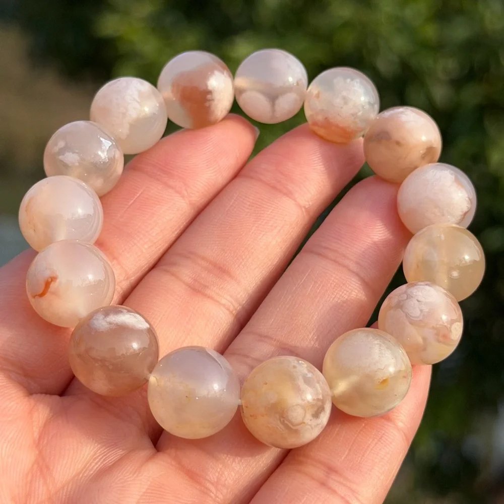 13mm‎ stretchable flower agate bracelet 1115